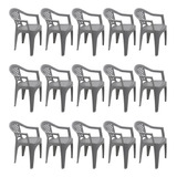 Combo 15 Cadeiras Com Braços Tramontina Iguape Cinza