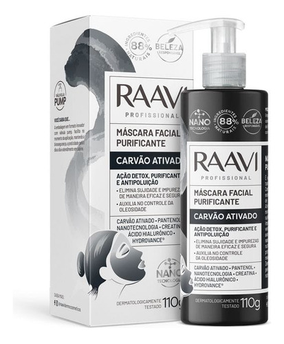 Máscara Facial Purificante Carvão Ativado 110g Vegana Raavi