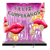 Kit Cumpleaños Globos Metálicos De Beso Labios Lipstick E61