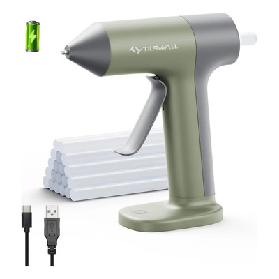 Tilswall - Pistola de pegamento caliente inalámbrica, precalentamiento rápido de 30 segundos con batería integrada de 2 Ah, pistola de pegamento termofusible con 20 barras de pegamento(20 x 140 mm) | Meses sin interés