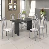 Conjunto De Mesa 140x75cm Tampo Ardósia Com 6 Cadeiras Wt