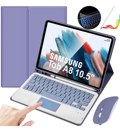 Funda Con Teclado Mouse+lápiz P/galaxy Tab A8 10.5in Púrpura