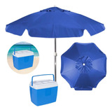 Kit Praia Azul Guarda Sol 1,60 M + Cooler Caixa Térmica 19 L