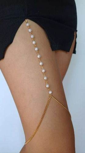 Bodychain Legchain  Para Pierna Con Perlas Blancas