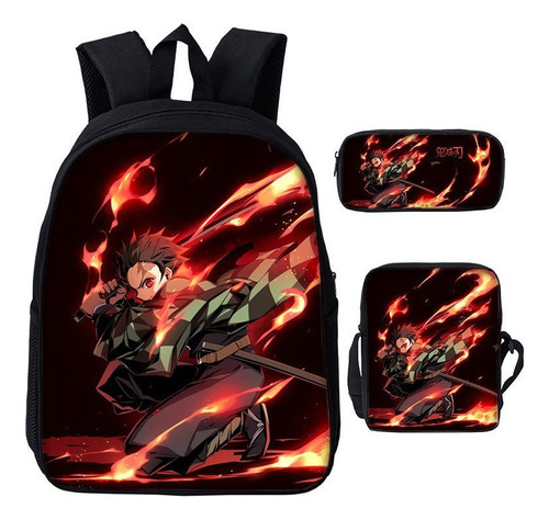 Mochila Tanjirou Demon Slayer De 3 Piezas Con Estuche