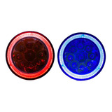 2 Faro Redondo 9 Led Blanco Estrobo Ojo Rojo Y Azul + Bases