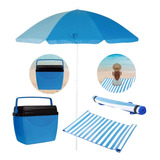 Kit Praia Cooler 26 L + Guarda Sol 1,50 M + Esteira Azul