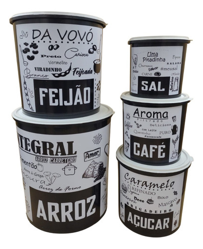 Kit Conjunto De Potes Porta Arroz Feijão Açúcar Café Sal