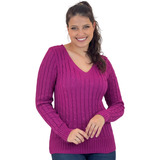 Blusa Feminina De Frio Trico Tricot  Decote Gola V De Trança