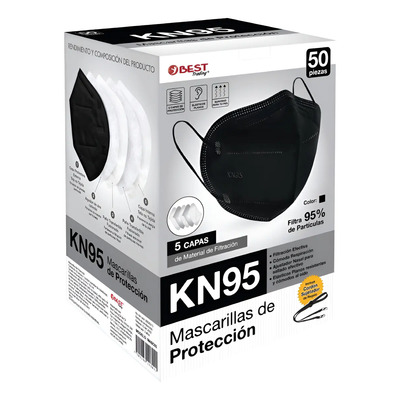 50 Cubrebocas Negros Best Trading Kn95 Adulto Certificado Negro | MercadoLibre