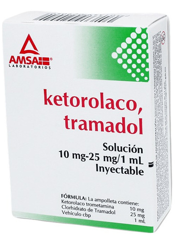 Ketorolaco, Tramadol 10/25 Mg Inyectable 3 Ampolletas 1 Ml