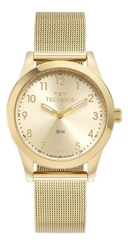 Relogio Technos Feminino Dourado Pequeno Numeros Pulseira