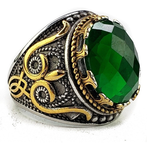 Anillo Estilo Turco Elegante De Lujo Verde Acero Inoxidablee