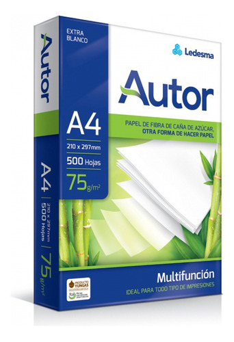 Resma Autor A4 Multifunción De 500 Hojas De 75g Color Blanco Por Unidad