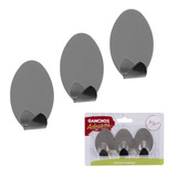 Kit 3 Ganchos De Cozinha Banheiro Parede Adesivo Oval Inox