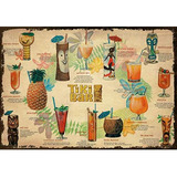 Vintage New Metal Poster Tiki Bar Menú De Cócteles De...