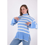 Sweater Polera De Lana Mangas Oxford De Dama (topacio)