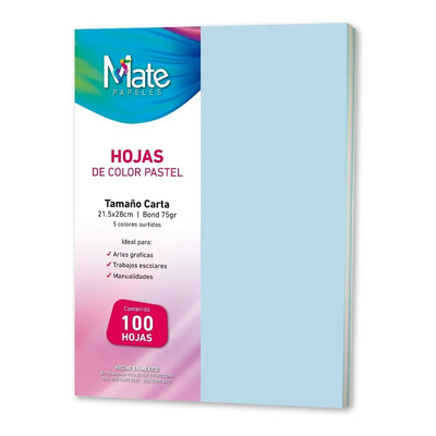 Mate | Hojas Color Pastel | Bond 75 G | 100 Hojas Color | MercadoLibre
