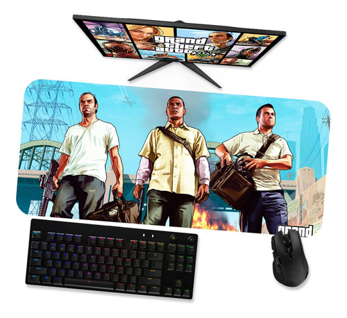 Mousepad Gamer 90x40 - Gta V Franklin Michael Trevor 1