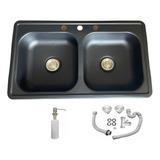 Kit Tarja Fregadero Negra Doble Empotrar Acero Inox 84x48 