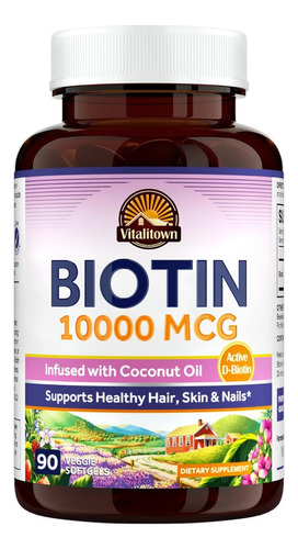 Vitalitown | Biotin | 10000mcg | 90 Veggie Softgels
