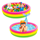 Piscina Banheira 3 Aneis Macia Top Infantil Fundo Inflavel Cor Colorido