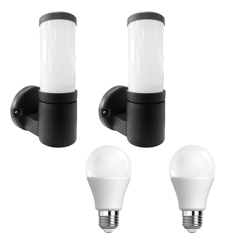 Pack Aplique Farol Pared Exterior Aluminio Foco Led 12w Dia