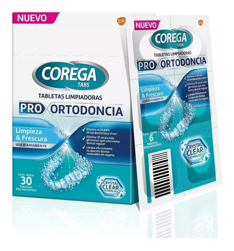 Corega Tabs Tabletas Limpiadoras Pro Ortodoncia X 30 Unid.