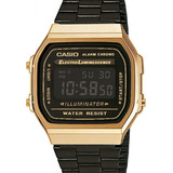 Relógio Casio Vintage Feminino Preto - A168wegb-1bdf Bisel Dourado