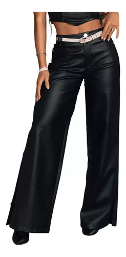 Calça Wide Leg Couro Sintetico Pit Bull Jeans