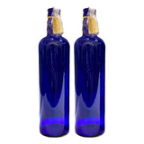 2 Botellas Vidrio Azul Hoponopono Con Corcho Agua Solarizada