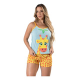 Pijama Baby Doll Estampa Girafa Adulto Verão
