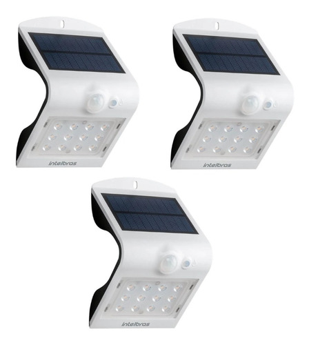 Kit 3 Arandela Solar Integrada Intelbras Asi 220 Luz Branca