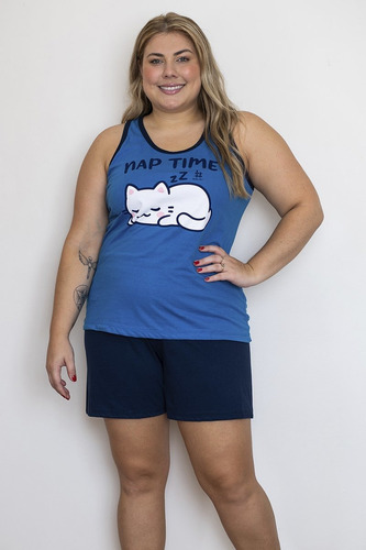 Pijama Verão Feminino Regata Plus Size De Algodão Nap Time