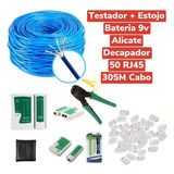 Kit 305m Cabo Rede +testador +alicate +50 Plugs Rj45 Bateria