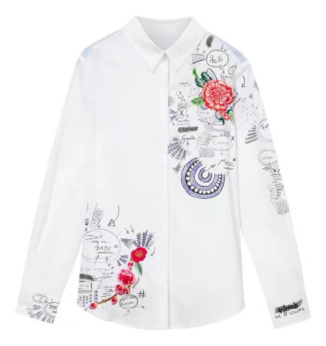 Camisa Casual De Mujer Desigual Con Bordado Pesado, Cuadrada