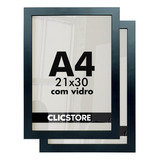 Kit 2 Moldura A4 Quadro 21x30 Certificado Vidro Diploma Sala Cor Preto