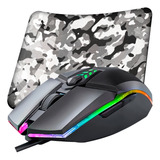 Kit Mouse Gamer Iluminado Rgb 3200 Dpi 6 Botões + Pad Brinde