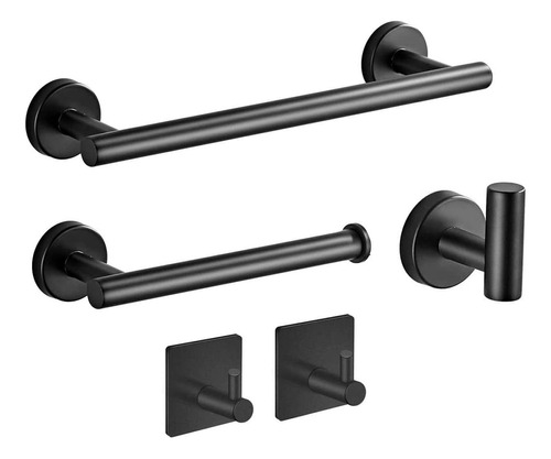 Set De 5 Accesorios De Baño Acero Inoxidable Negro Y Plata