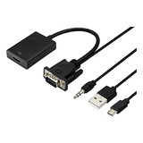 Adaptador Vga A Hdmi 1080p, Con Cable De Audio Y Usb (negro)