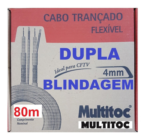 Cabo Coaxial Bipolar 80m Dupla Blind. 4mm 80% Cftv Multitoc