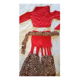 Traje 3 Piezas Danza Arabe Fusion Tribal Rojo Leopardo