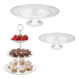 Set Kit Candy Bar Platos Con Pie Torta Levys Bazar Rack Exhibidor Vidrio