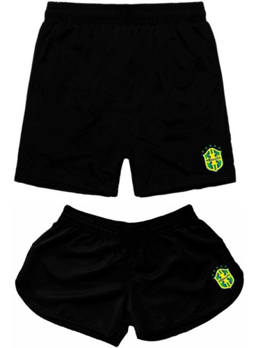 Kit Casal Short Mozao Tactel Moda Praia Bermudas Copa Brasil