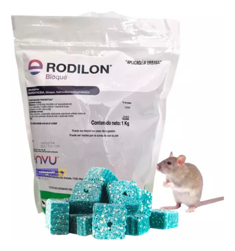 Rodilon Bloque Cebo Raticida Ratas 1kg Rodenticida Seca Rata