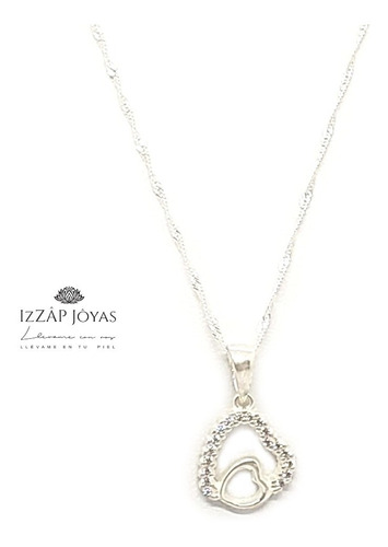 Collar Cadena Con Corazon Doble Micropave - Plata 925