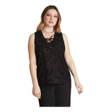 Blusa Broderie Sin Mangas  - Negro