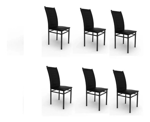 Conj 6 Cadeiras De Jantar Tókio Aço Tubo Preto/tecido Corano