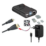 Kit Acessórios Pi 4 Case Abs  Cooler Fonte Cabo Microhdmi 