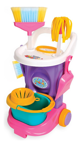 Kit De Limpeza Infantil Cleaning Trolley Rosa Mop Maral